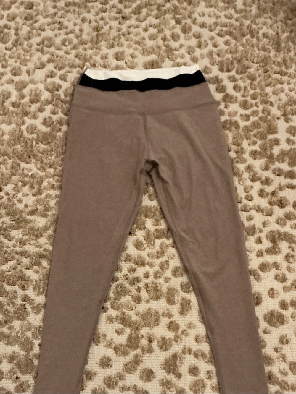 Beyond Yoga Girls Taupe Leggings with Black and White Waistband